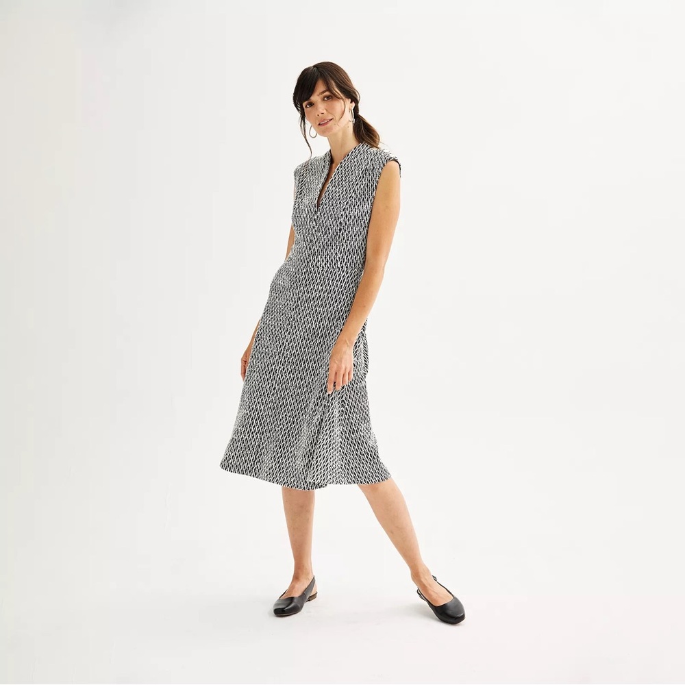 Andrew Marc Sleeveless V-Neck Fit and Flare Midi Dress